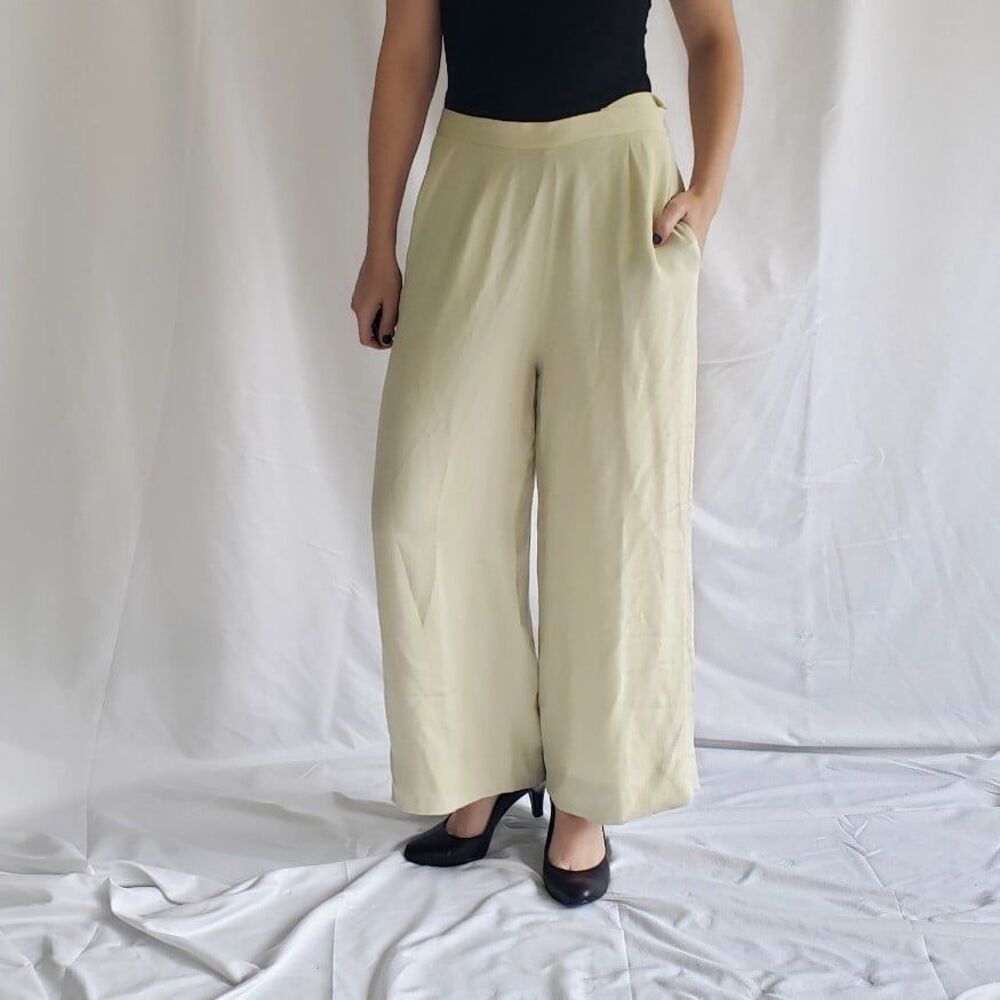 Vintage Beige Silk Wide Leg Trousers
